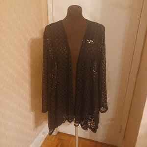 Joan Rivers Black Crochet Cardigan, Sz L